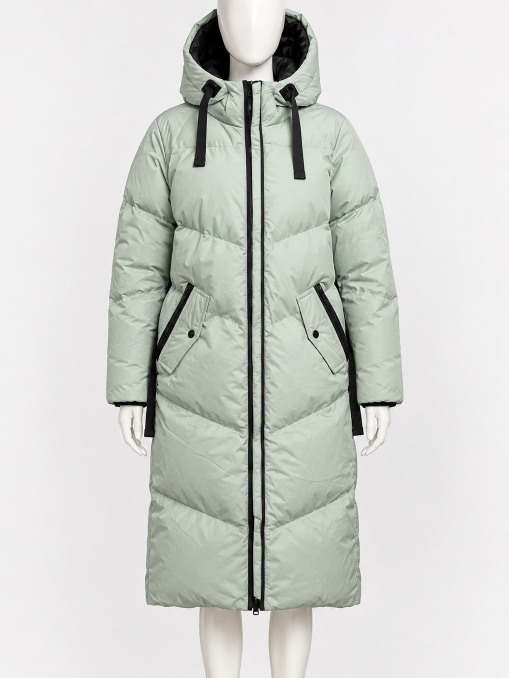 Long Puffer Coat in Sage Green with Hood. NWT